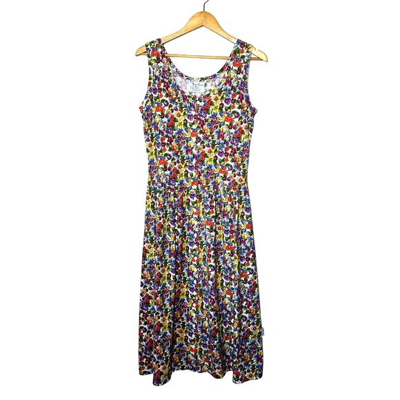 VTG Pierre Cardin Sleeveless Floral Button Up Midi Dress Womens Size M Prairie - Picture 2 of 8